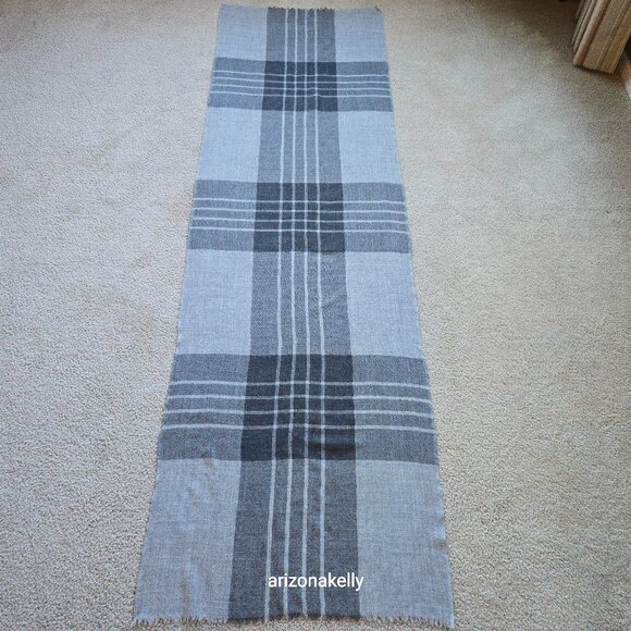 Woven Wool Scarf Grey Plaid Lightweight Perfect - Picture 1 of 10